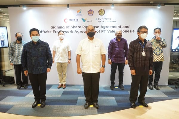 Inalum Teken Kesepakatan Divestasi 20% Saham Vale Indonesia