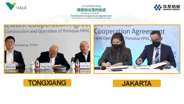 Vale dan Huayou Tandatangani Perjanjian Kerangka Kerjasama untuk Proyek HPAL Pomalaa di Indonesia