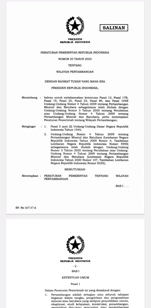 Tok.. PP Wilayah Pertambangan Akhirnya Dirilis