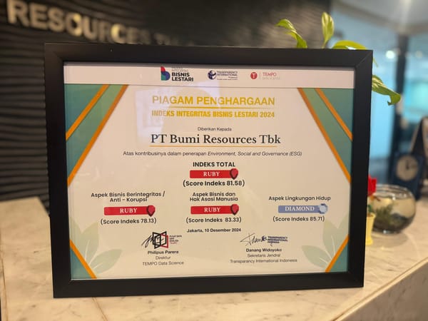 BUMI Raih Penghargaan RUBY dalam Acara Indeks Integritas Bisnis Lestari